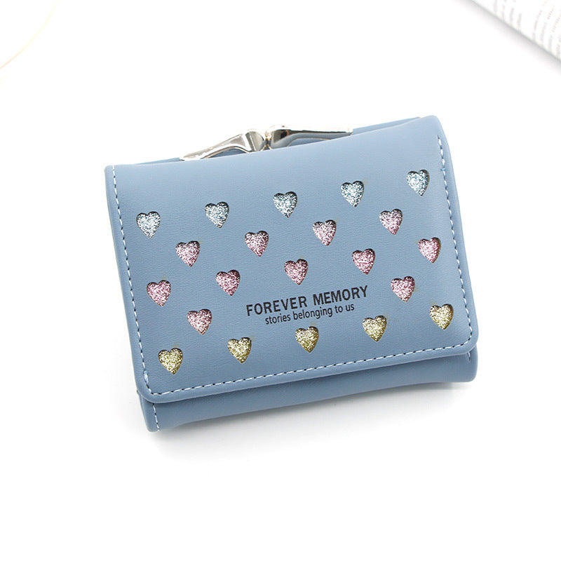 Three-Fold Wallet with Hollowed-Out Heart Design