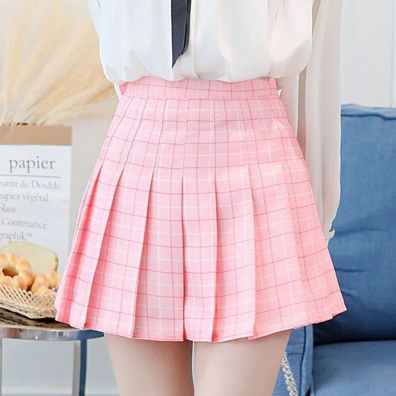 Pink Plaid Pleated Mini Skirt