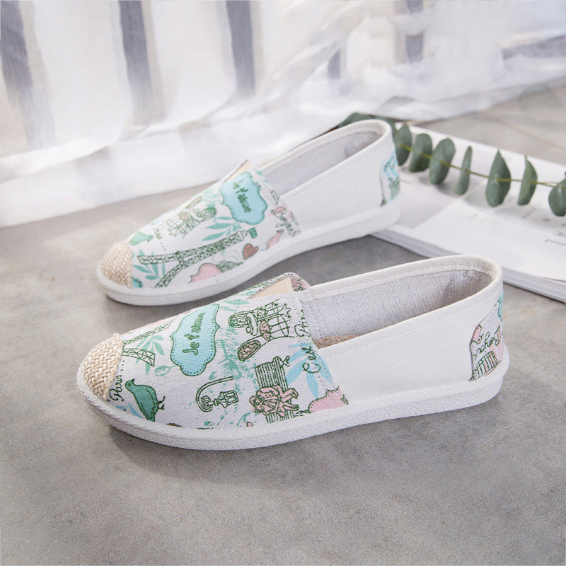 Women's Ethnic Print Canvas Slip-On Shoes | Lightweight Low-Top Flats