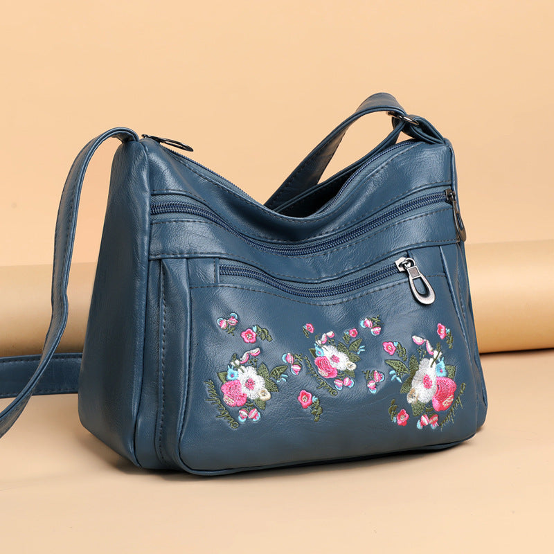 Embroidered Soft PU Leather Shoulder Bag