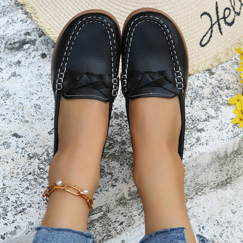 Women's Woven Flat Shoes | PU Upper Slip-On Round Toe Casual Flats
