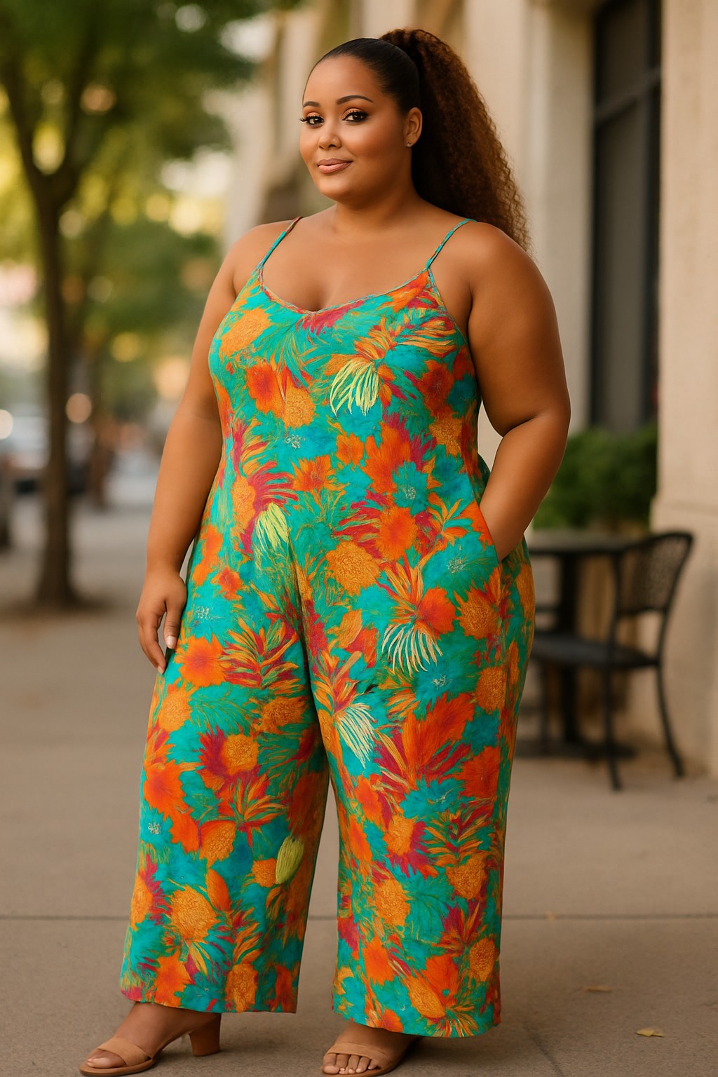 Wide-Leg Multi-Print Jumpsuit – Plus Size