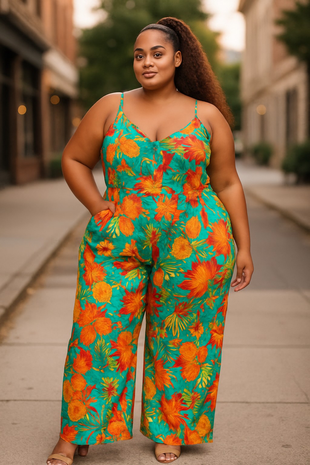 Wide-Leg Multi-Print Jumpsuit – Plus Size