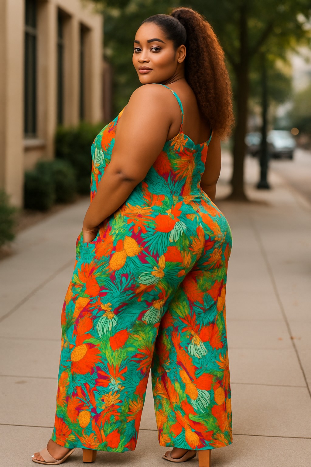 Wide-Leg Multi-Print Jumpsuit – Plus Size