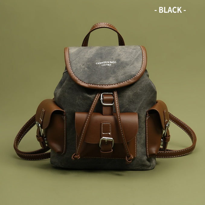 Women's Large Capacity Retro Color Block Textured Backpack – PU Leather Travel & Daily Bag