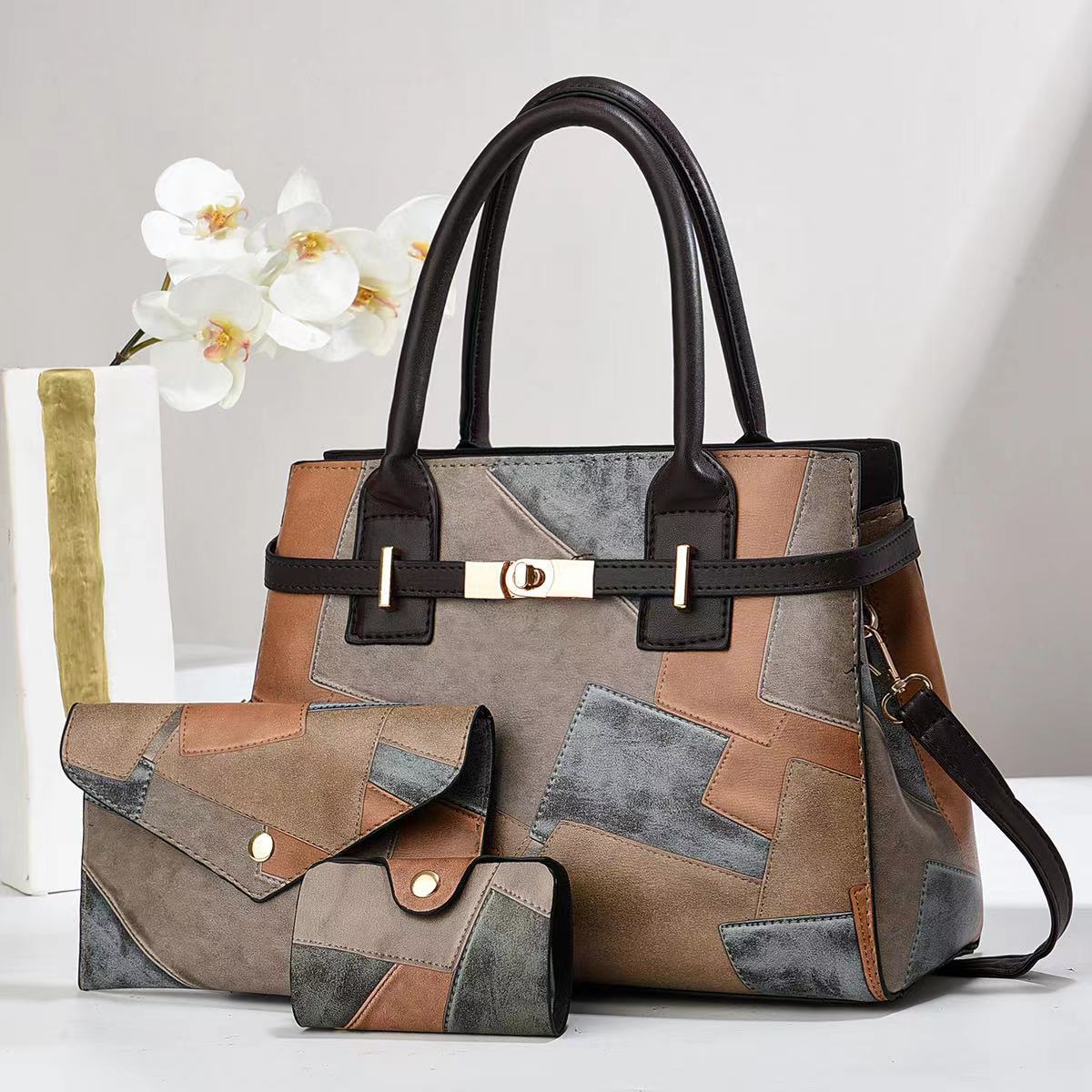 Large-Capacity Women's Crossbody Shoulder Bag – Three-Piece Set | PU Leather Commuter Bag