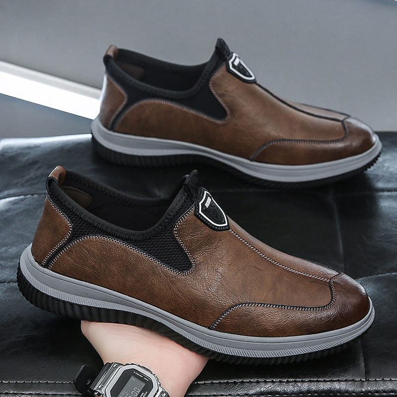 Men's Soft Leather Business Casual Breathable Dress Shoes - British Style Round Toe Slip-On Loafers