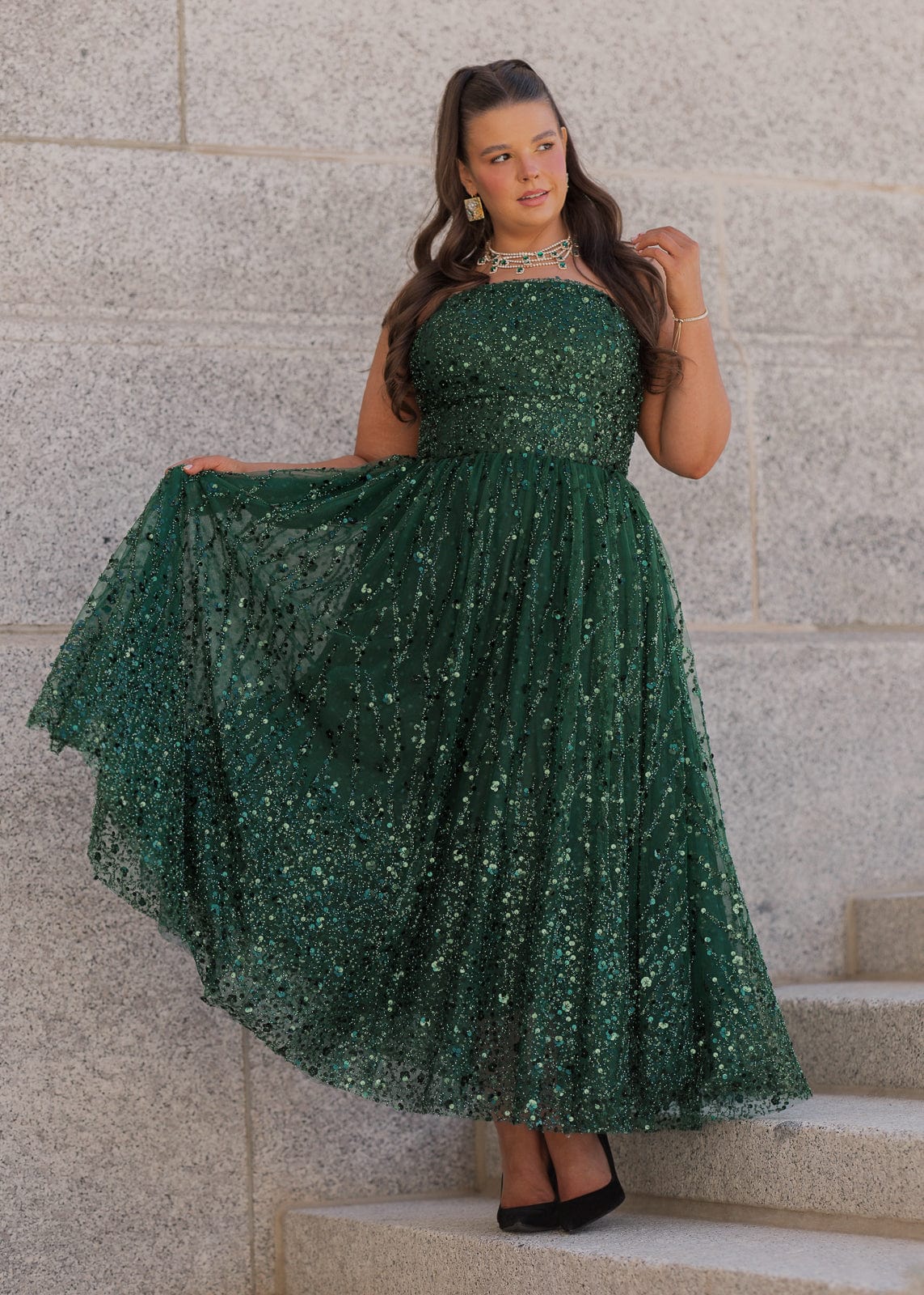 Elphie Sequin Corset Midi Dress – Green