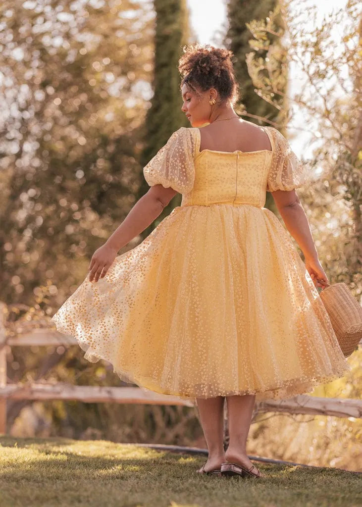 Everbloom Puff Sleeve Midi Dress – Yellow
