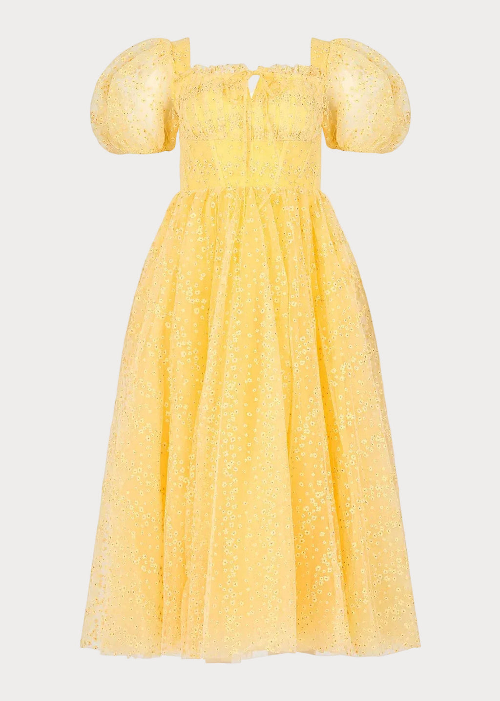 Everbloom Puff Sleeve Midi Dress – Yellow
