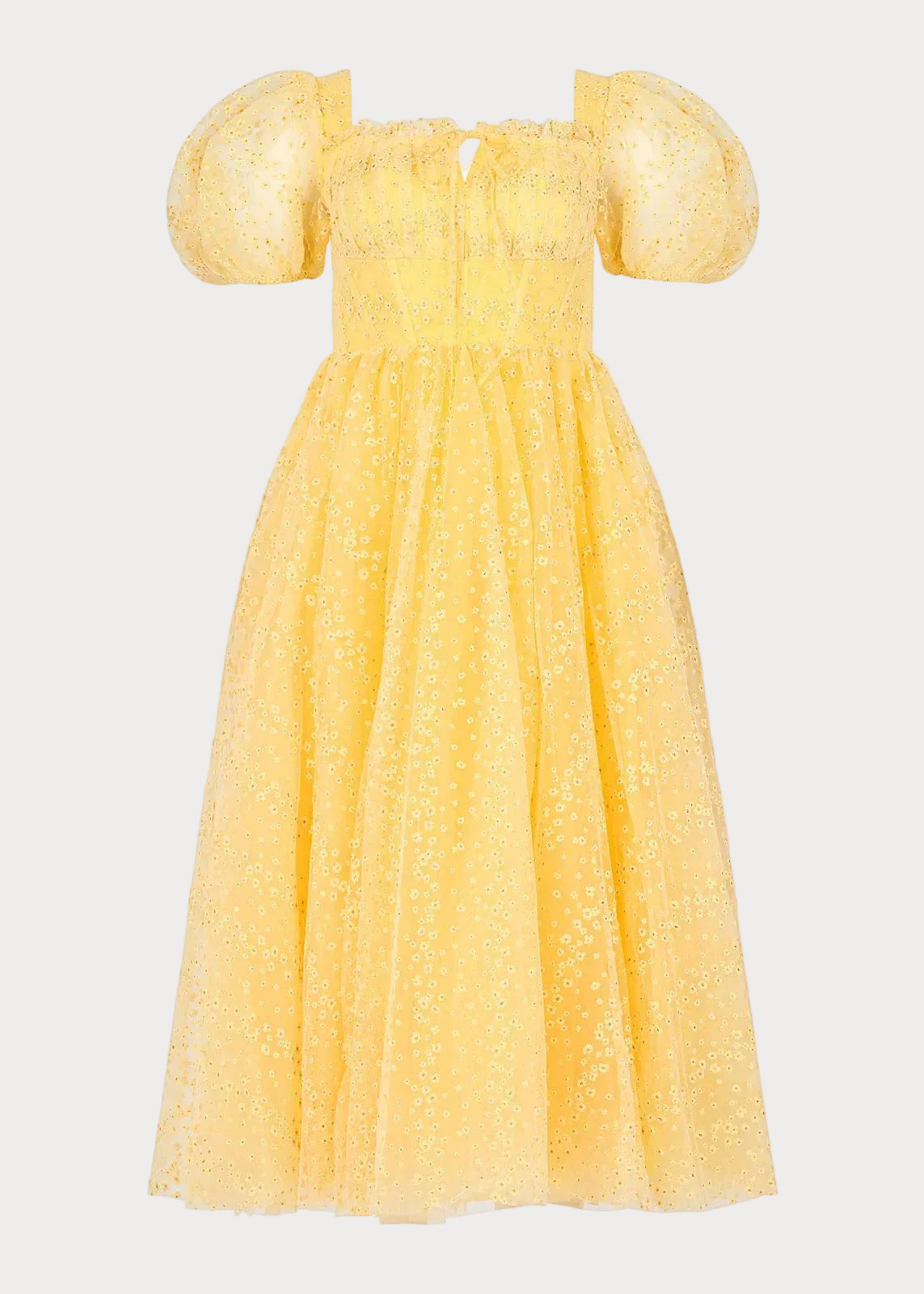 Everbloom Puff Sleeve Midi Dress – Yellow