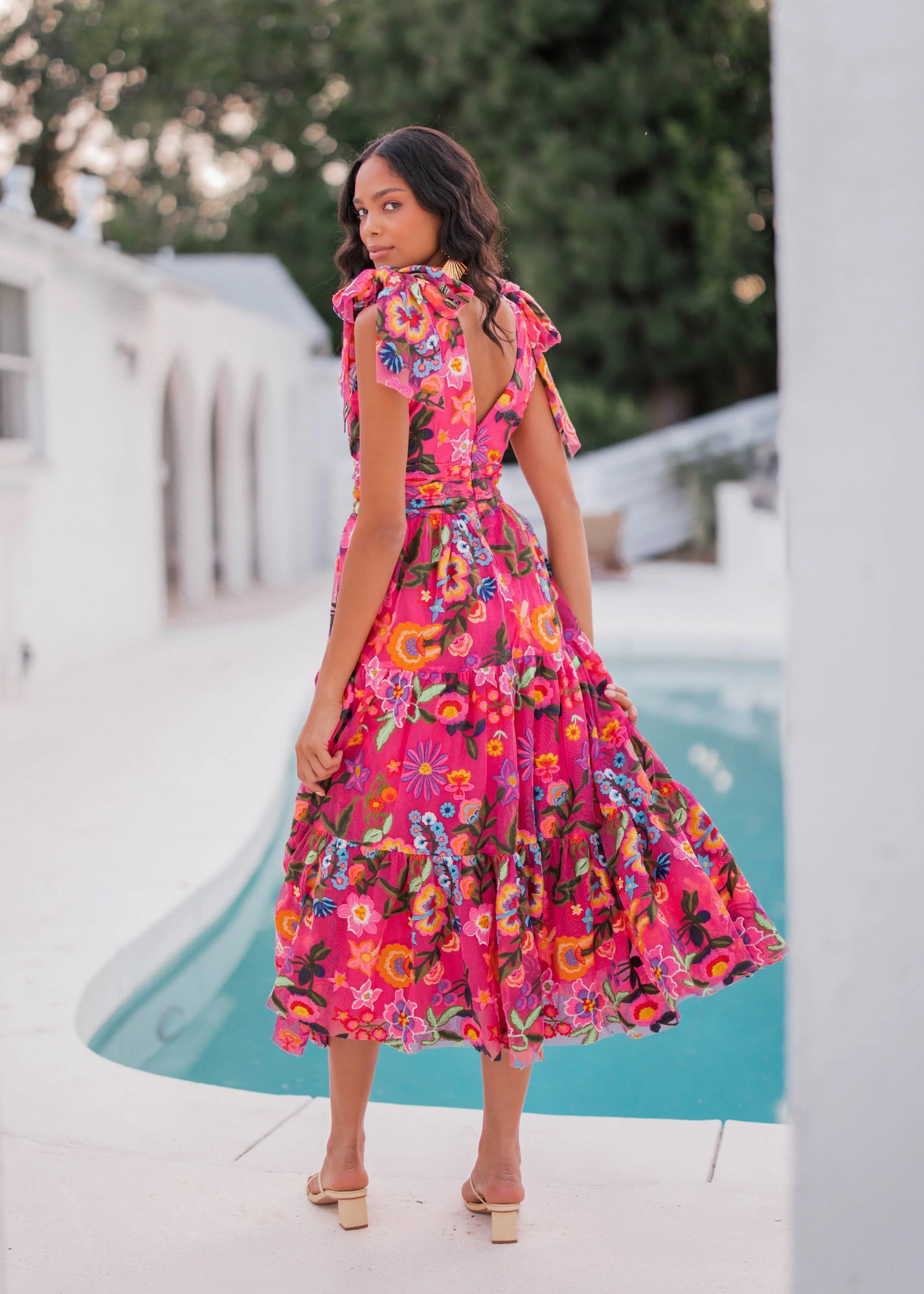 Hibiscus Midi Dress – Fuchsia Floral