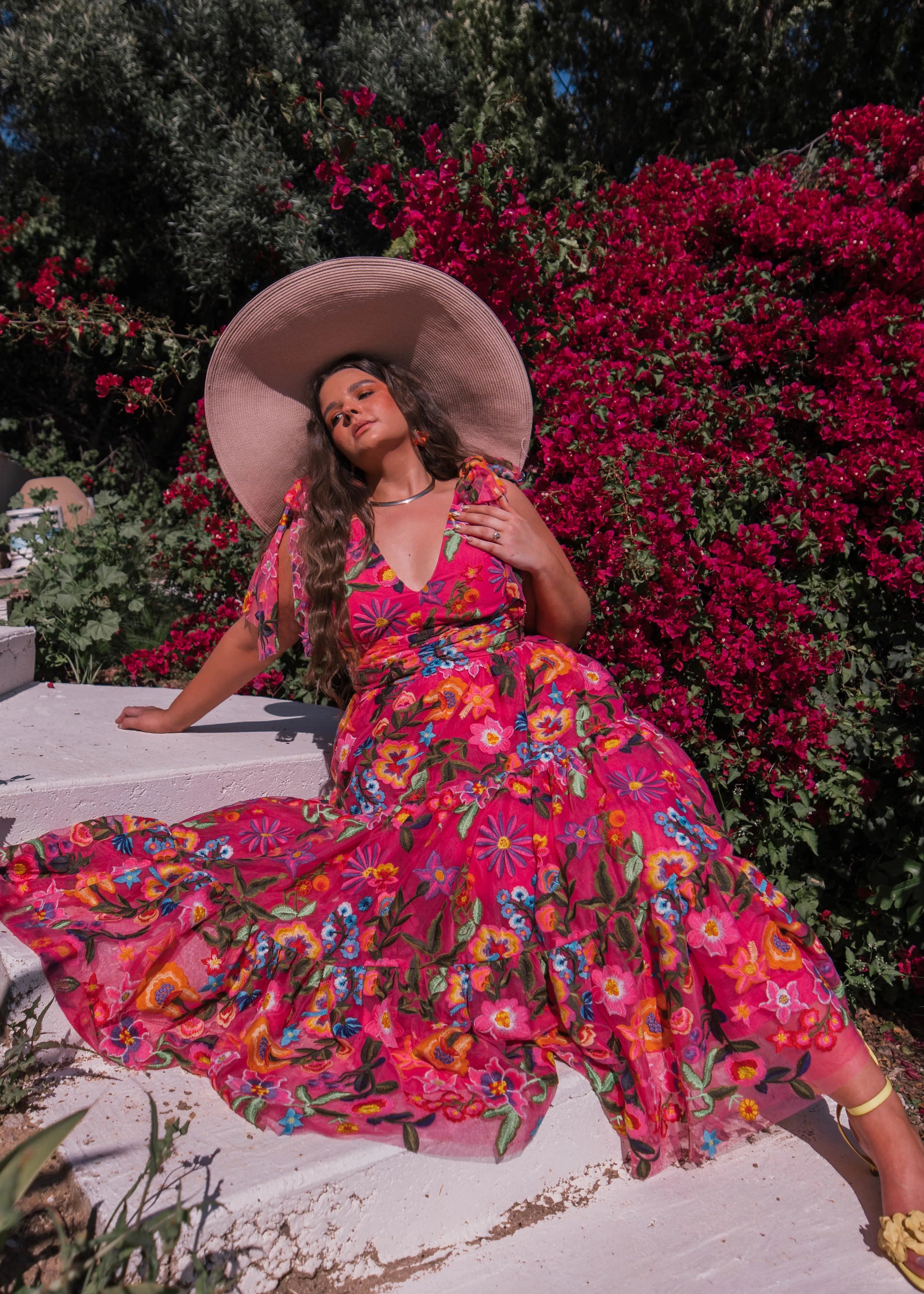 Hibiscus Midi Dress – Fuchsia Floral