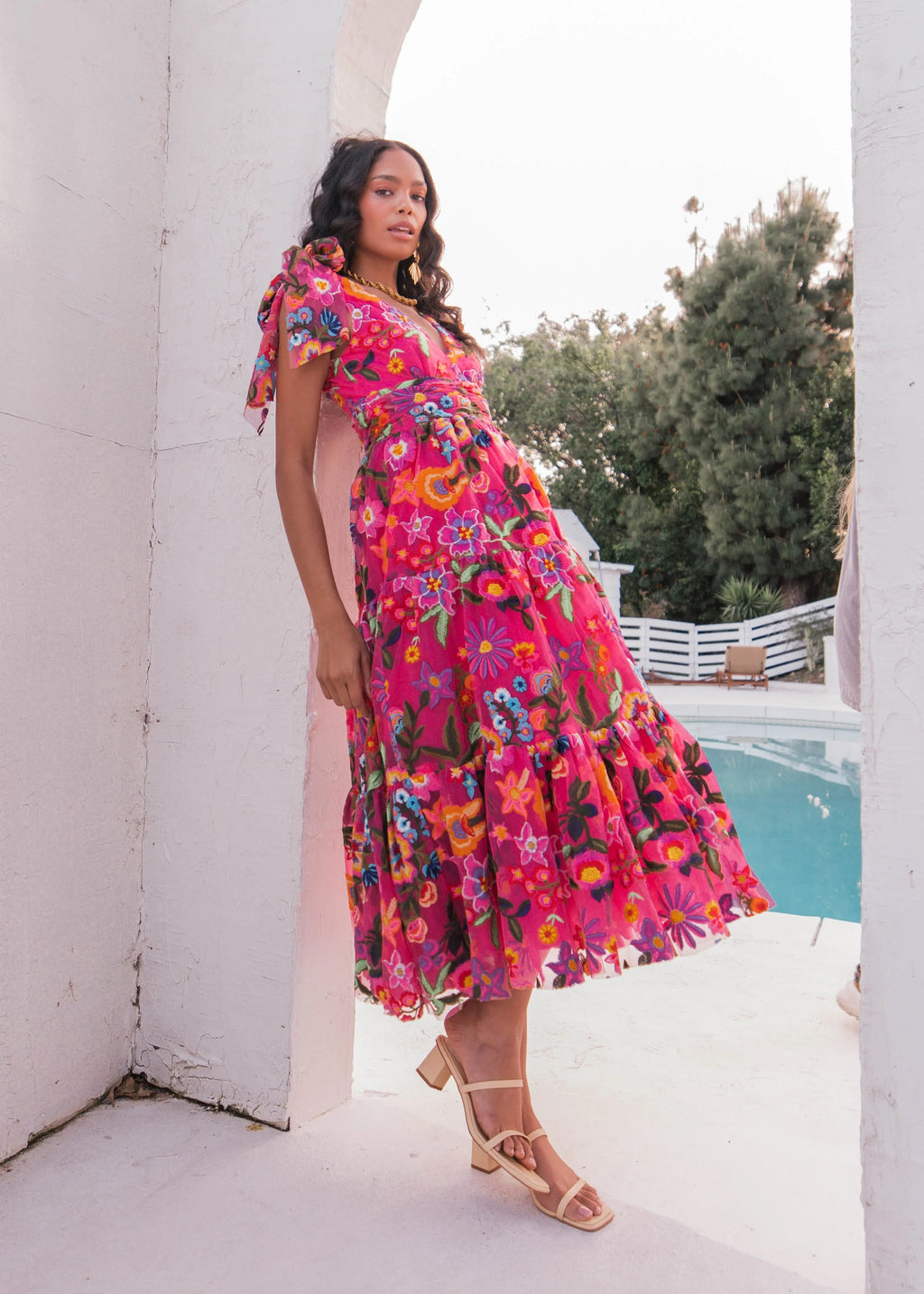Hibiscus Midi Dress – Fuchsia Floral