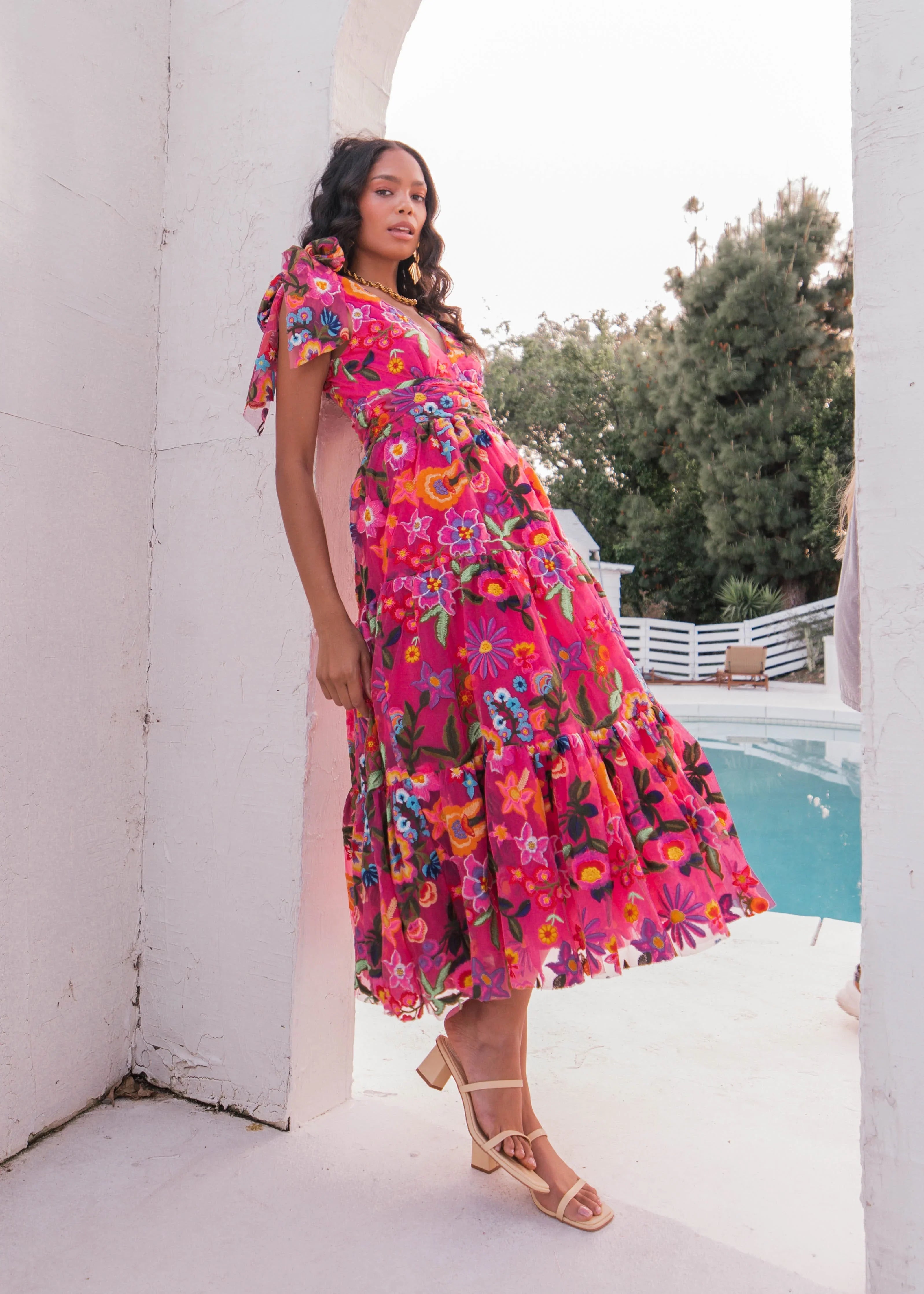 Hibiscus Midi Dress – Fuchsia Floral