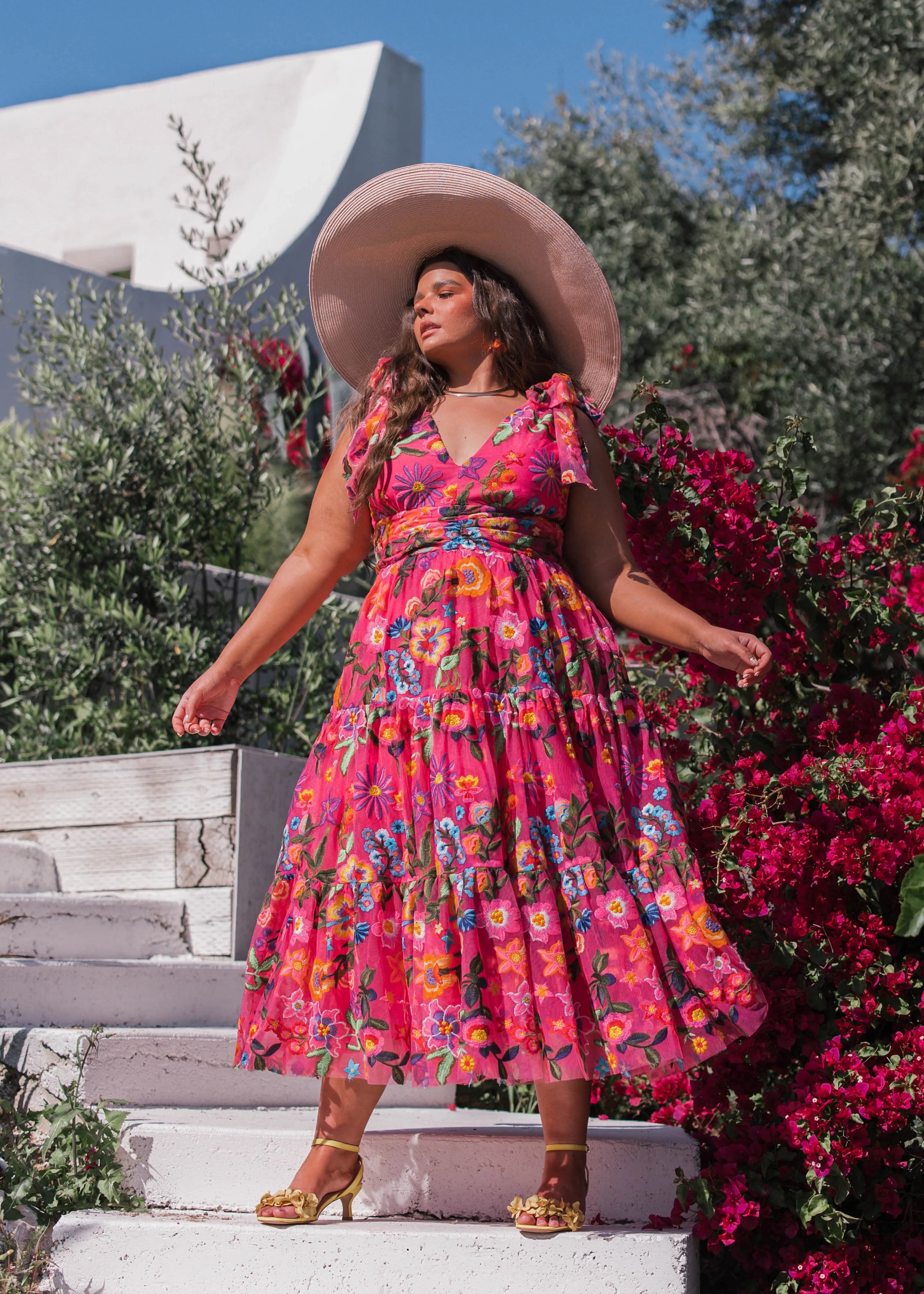 Hibiscus Midi Dress – Fuchsia Floral