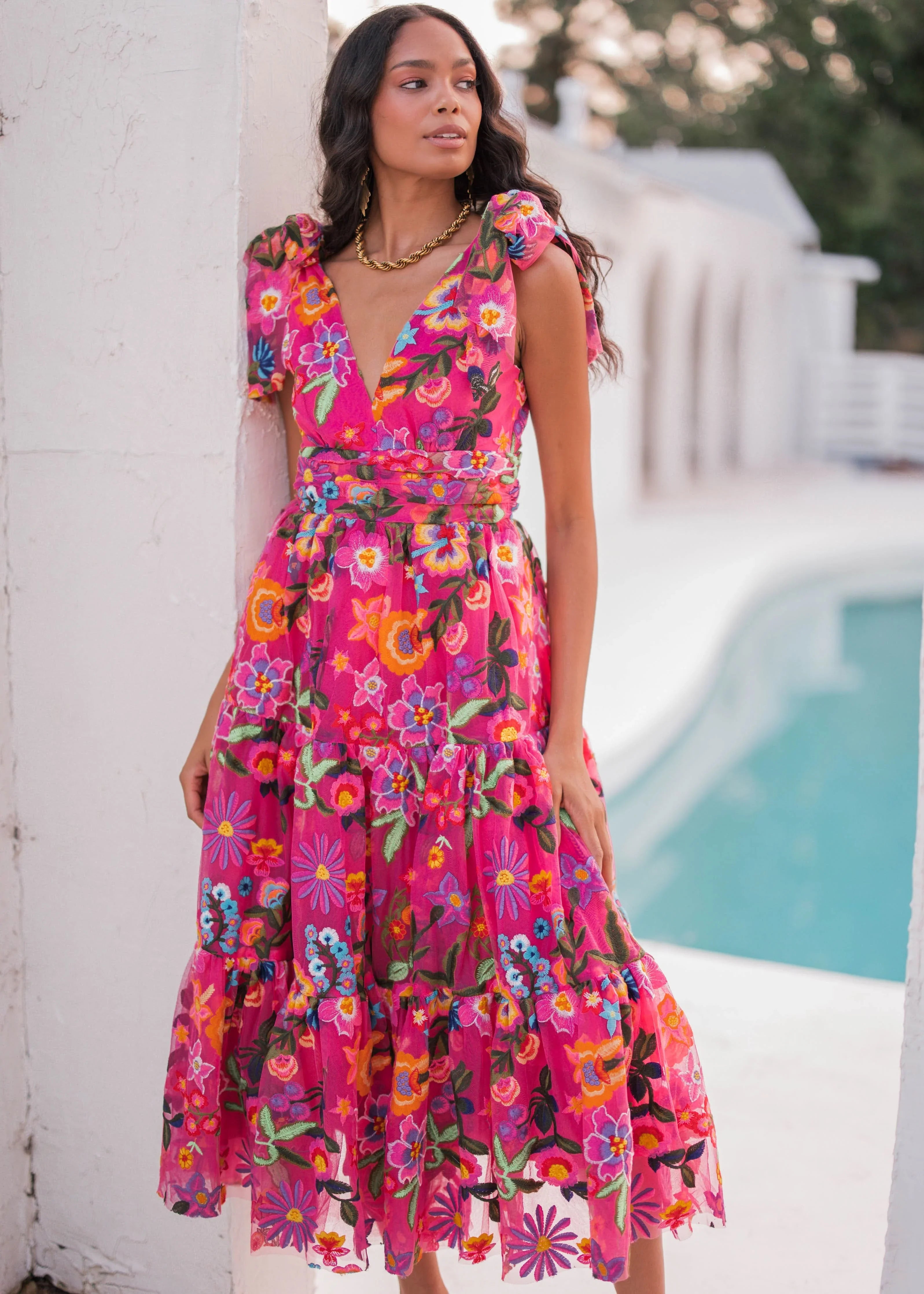 Hibiscus Midi Dress – Fuchsia Floral