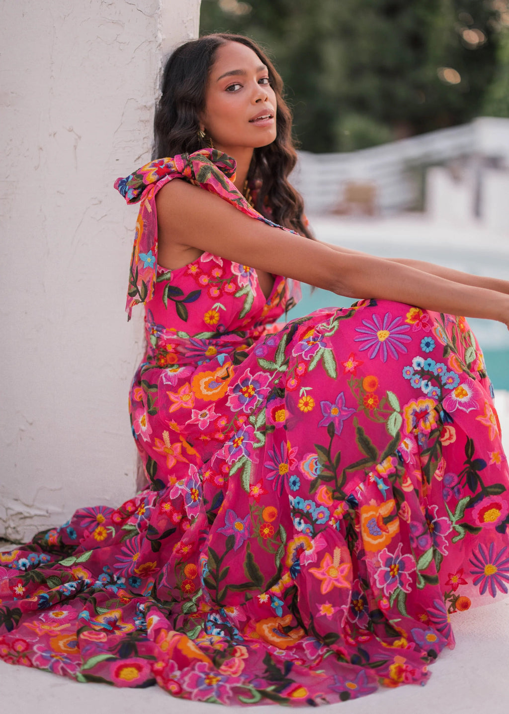 Hibiscus Midi Dress – Fuchsia Floral
