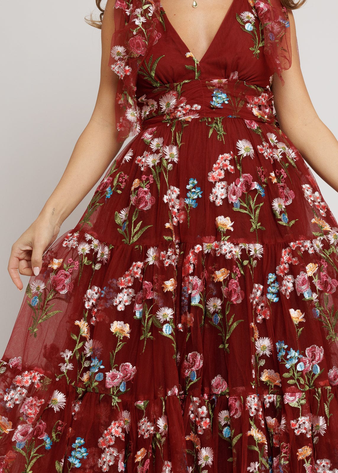 Margaret Floral Midi Dress – Red Dahlia
