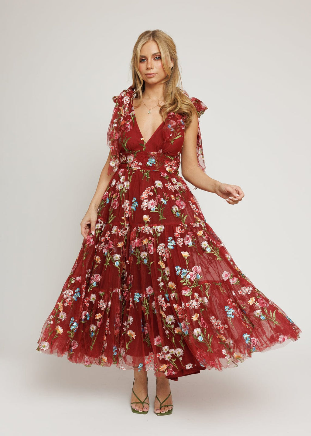 Margaret Floral Midi Dress – Red Dahlia