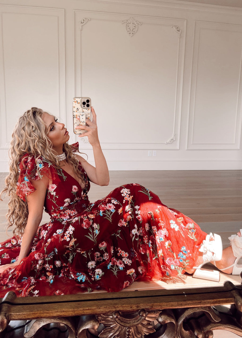 Margaret Floral Midi Dress – Red Dahlia