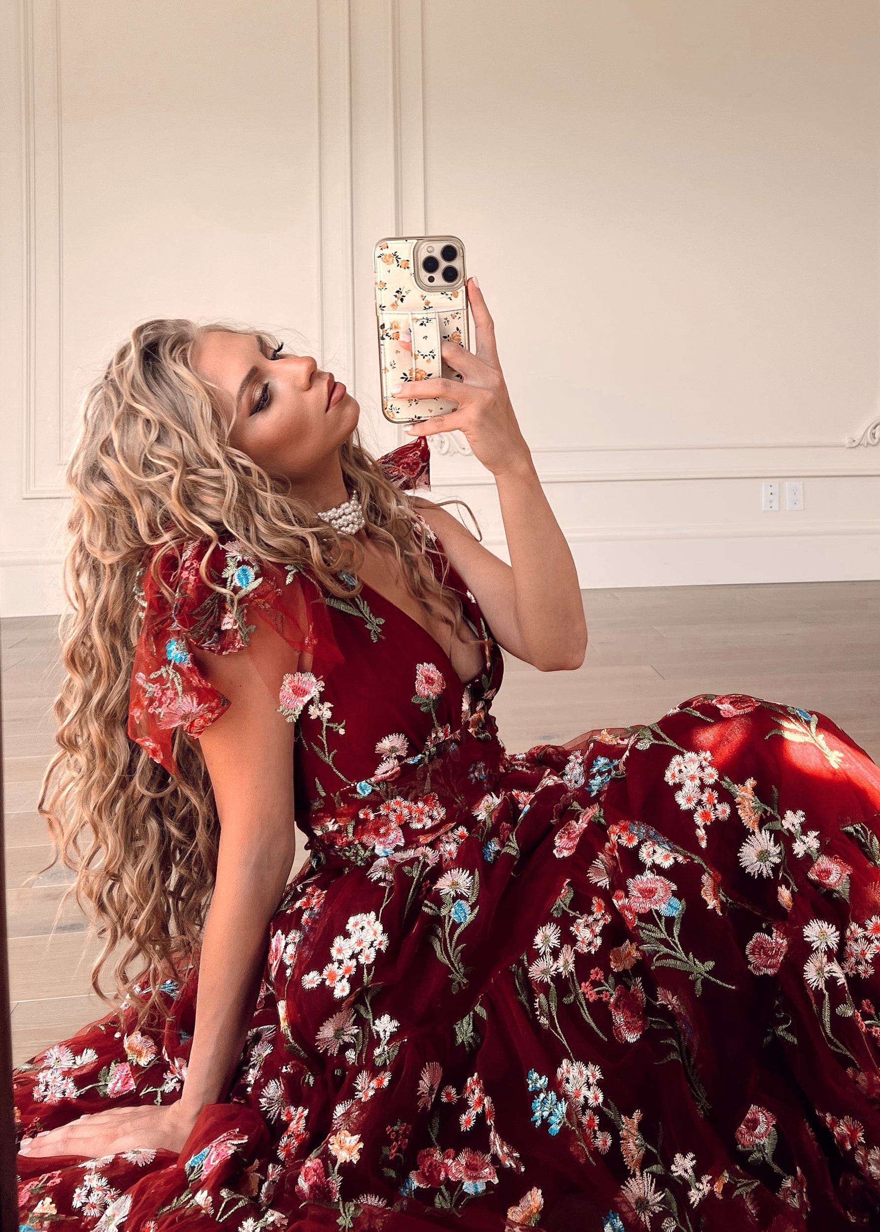 Margaret Floral Midi Dress – Red Dahlia
