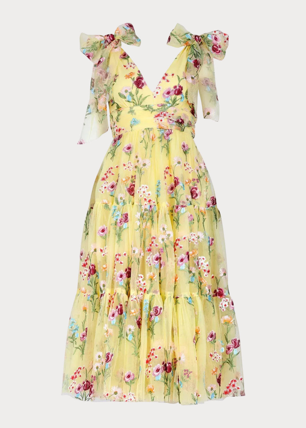 Margaret Floral Embroidered Midi Dress – Yellow Floral
