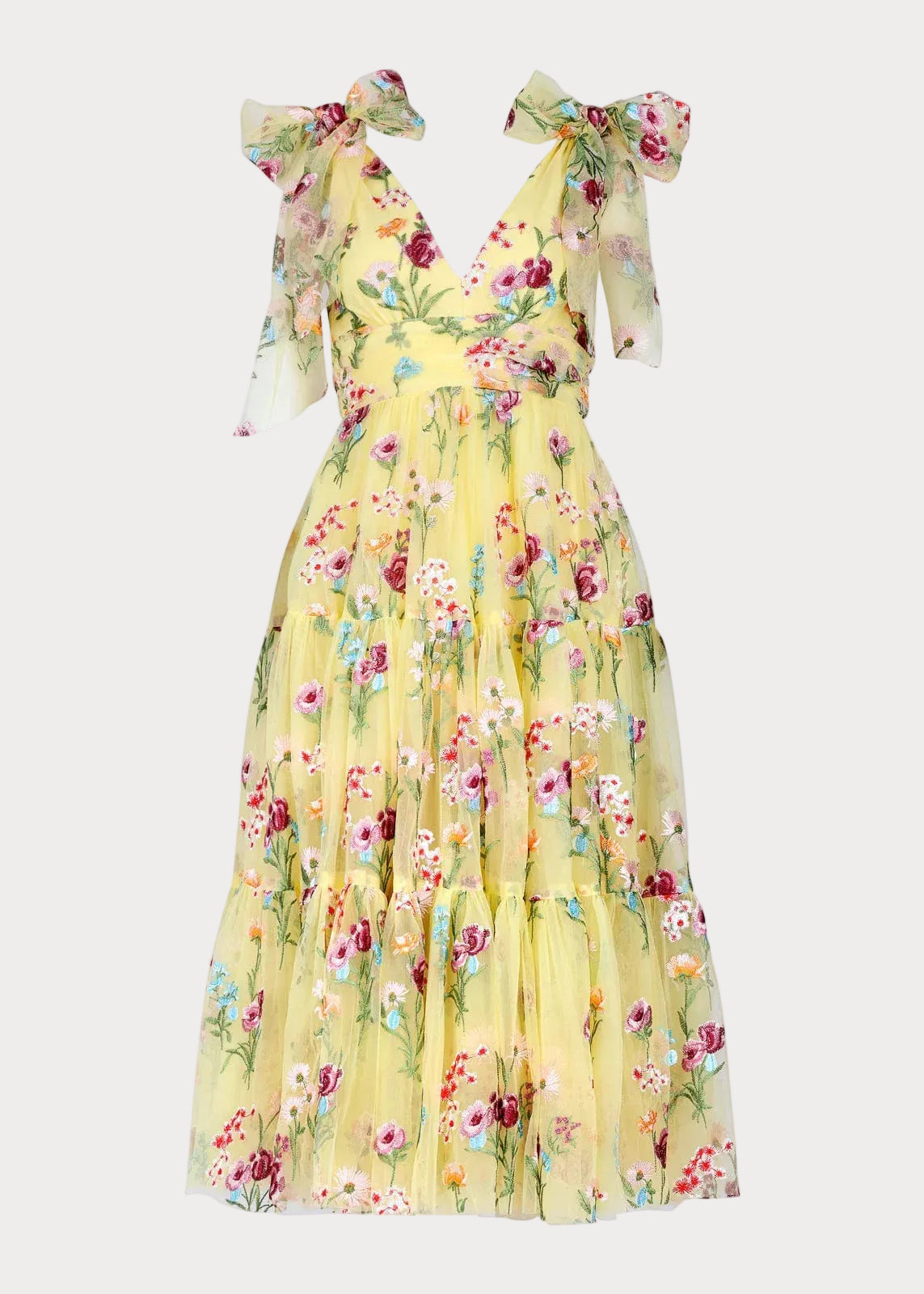 Margaret Floral Embroidered Midi Dress – Yellow Floral