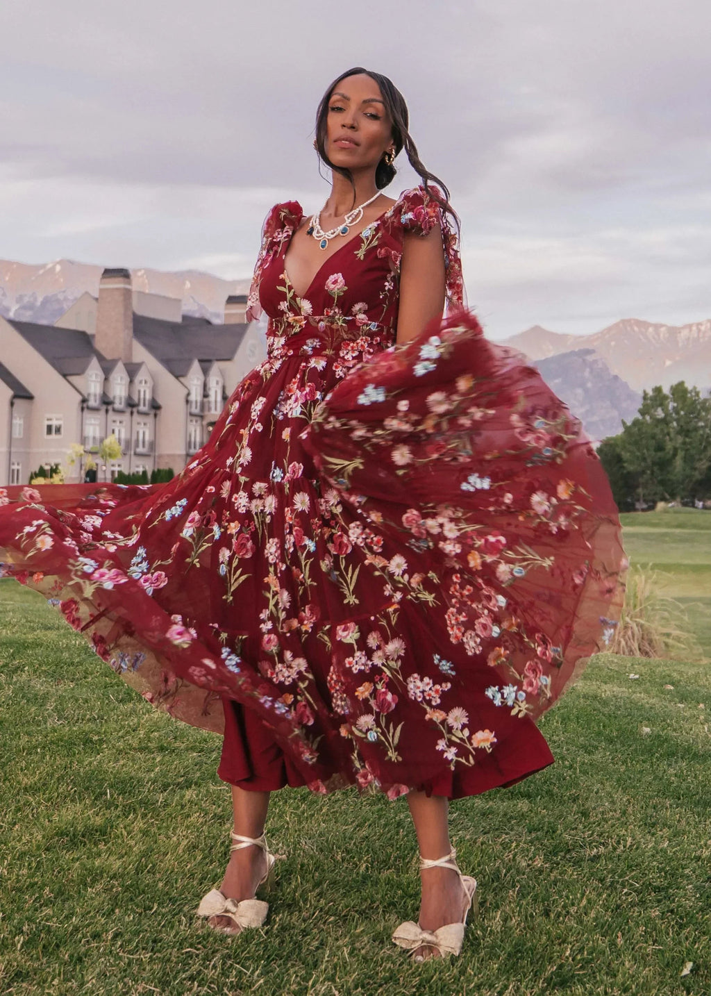 Margaret Floral Midi Dress – Red Dahlia