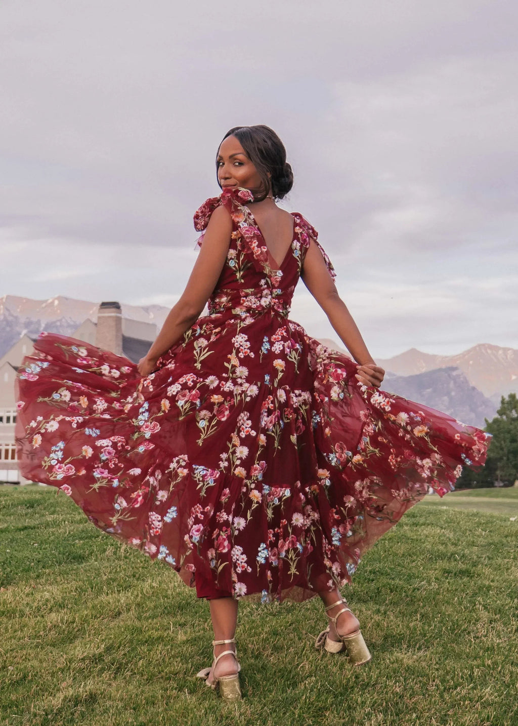Margaret Floral Midi Dress – Red Dahlia
