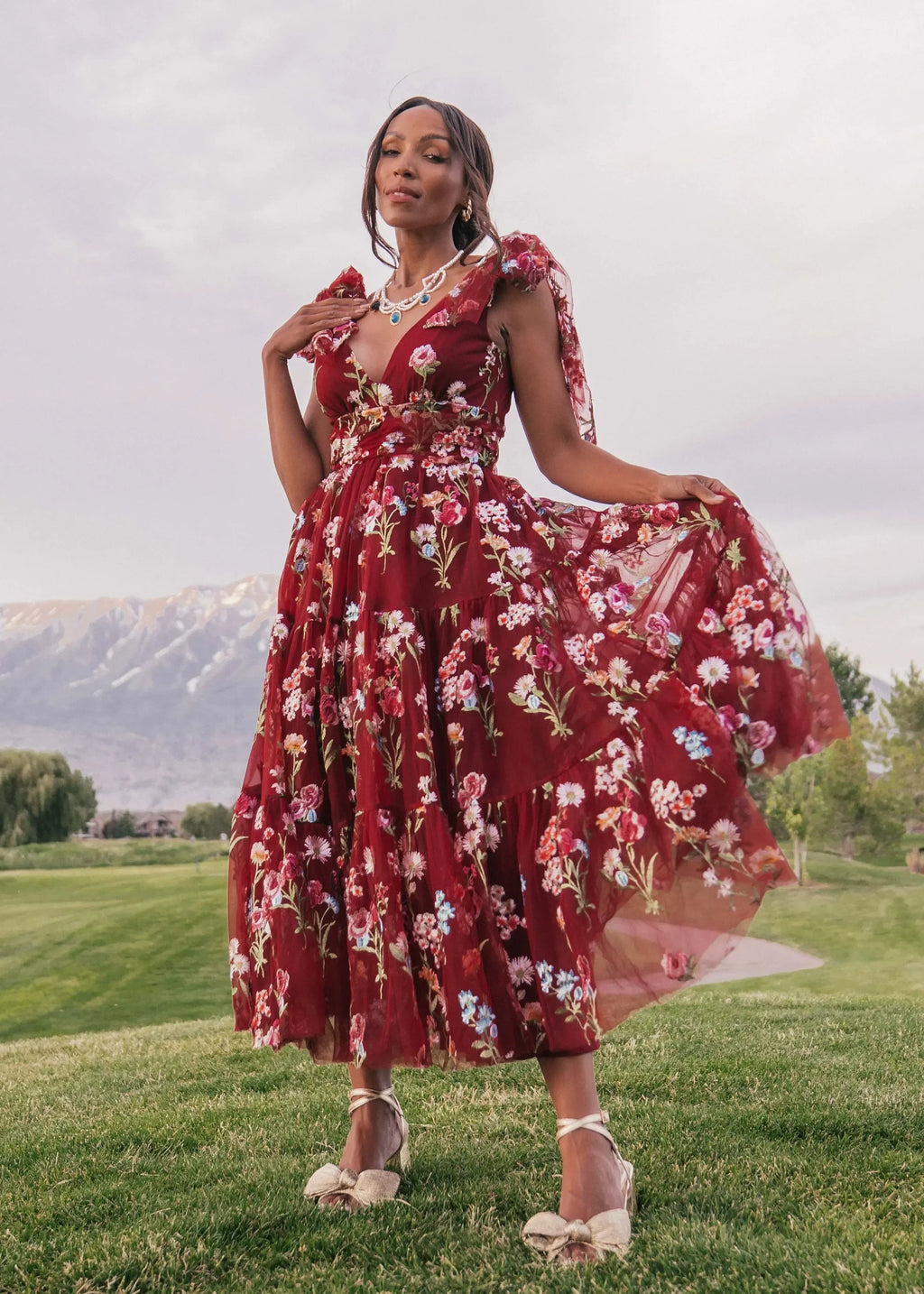 Margaret Floral Midi Dress – Red Dahlia
