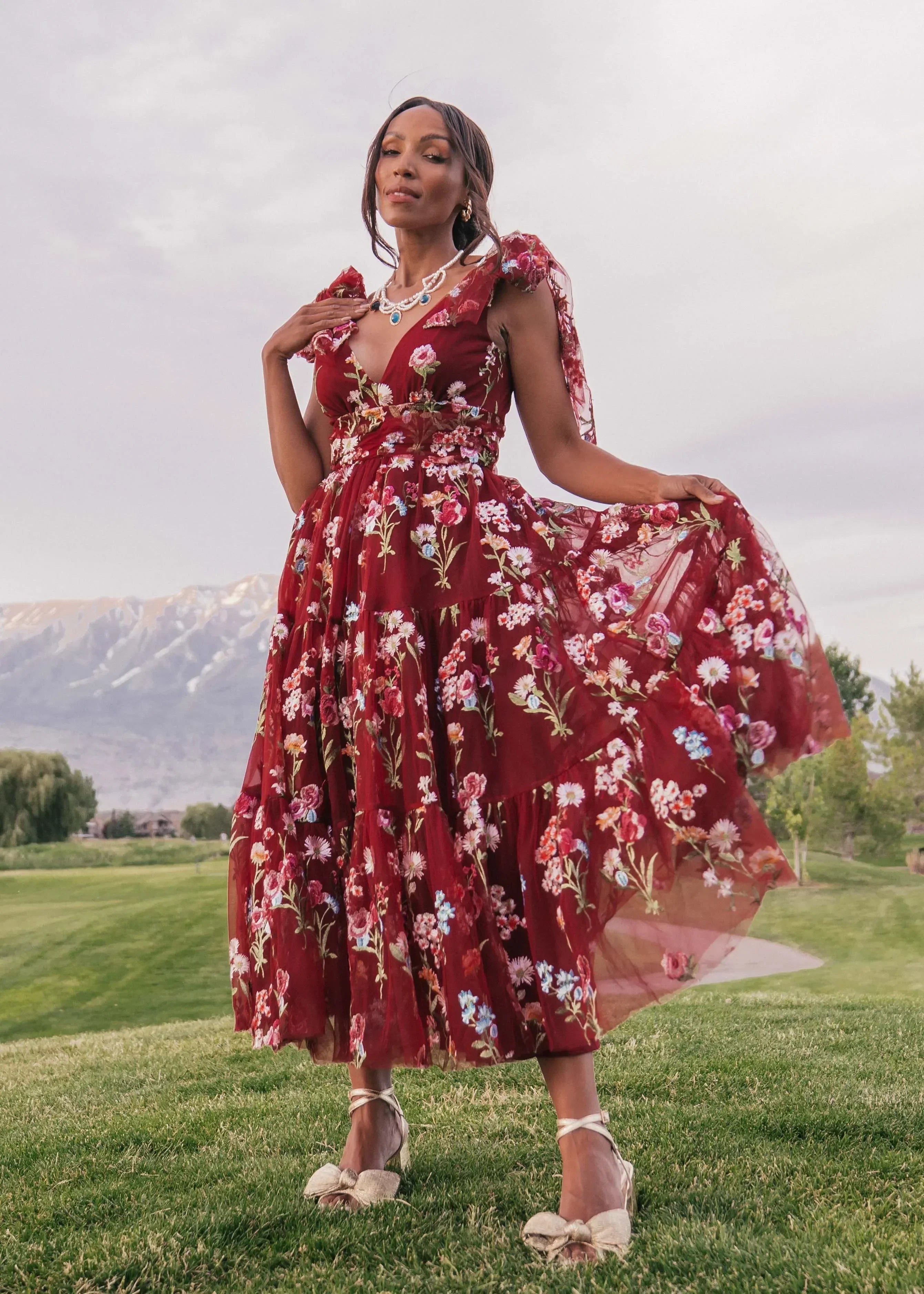 Margaret Floral Midi Dress – Red Dahlia