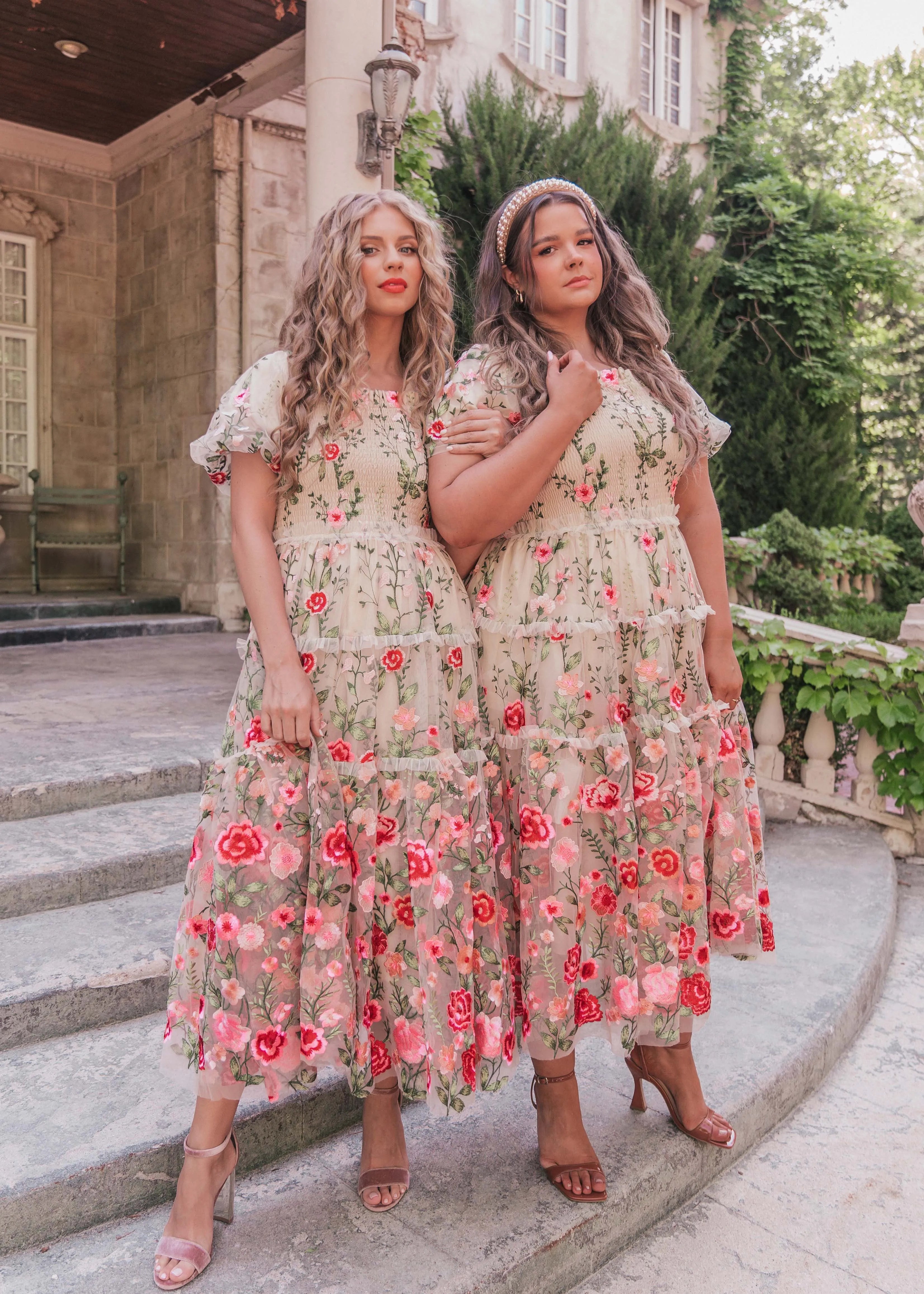 Rose Midi Dress – Cream Floral