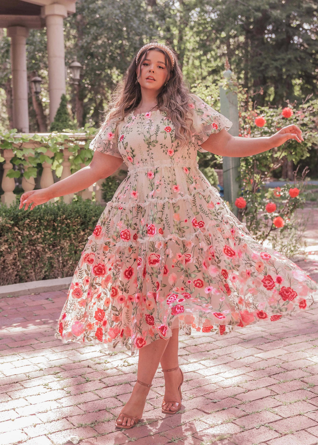 Rose Midi Dress – Cream Floral