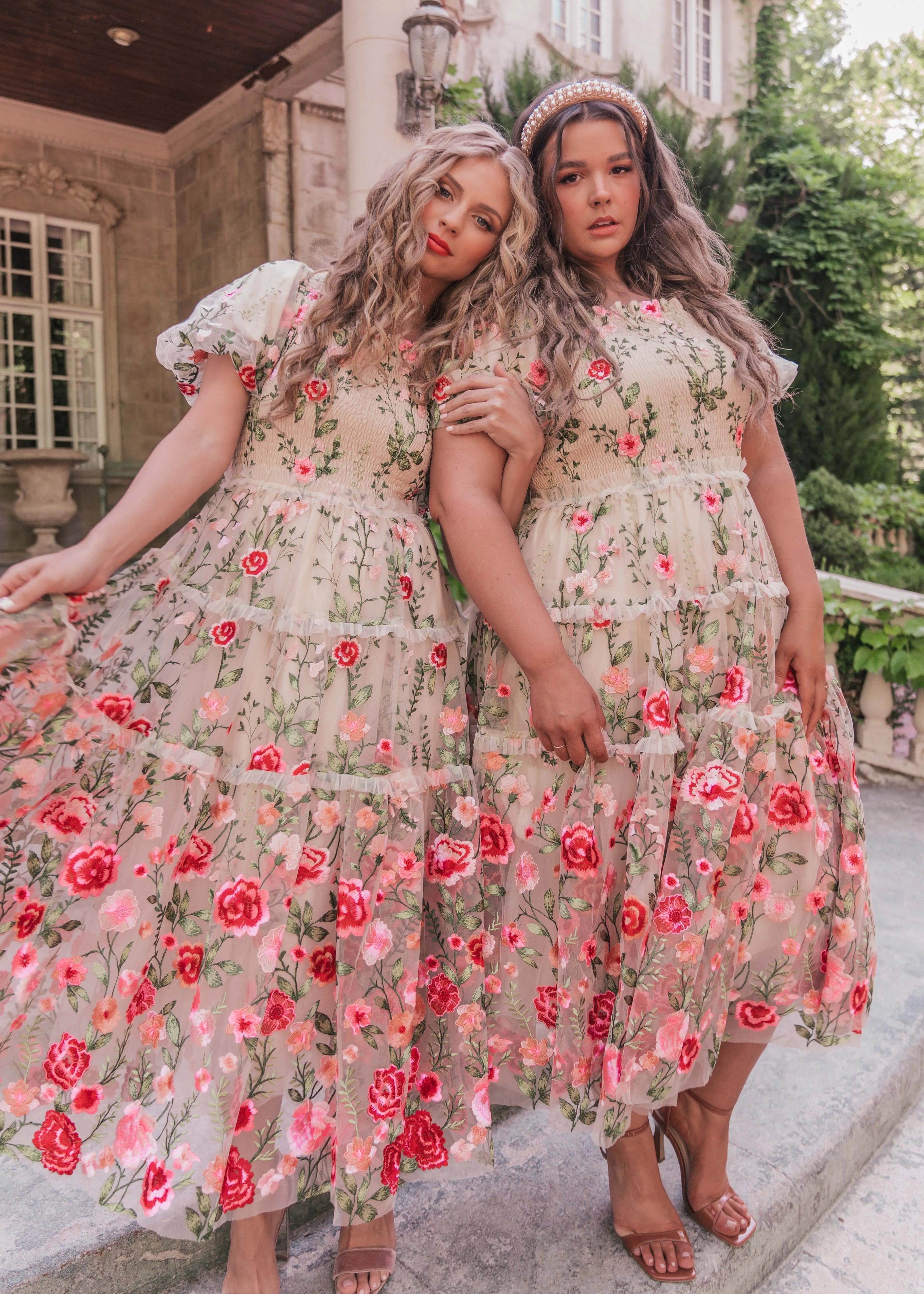 Rose Midi Dress – Cream Floral