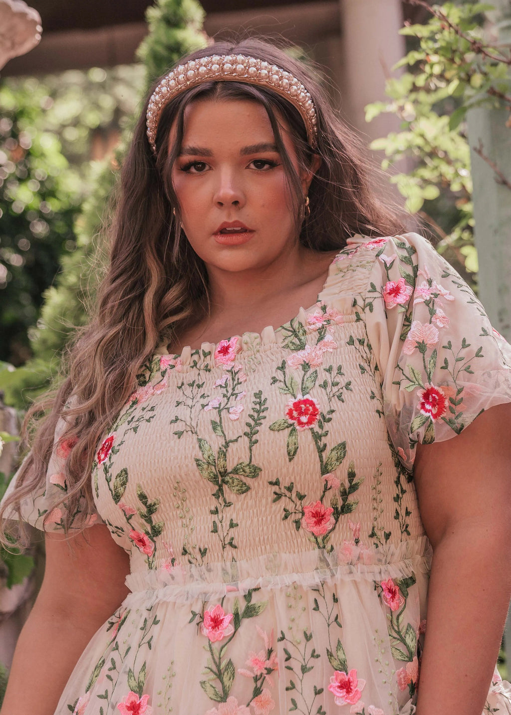 Rose Midi Dress – Cream Floral