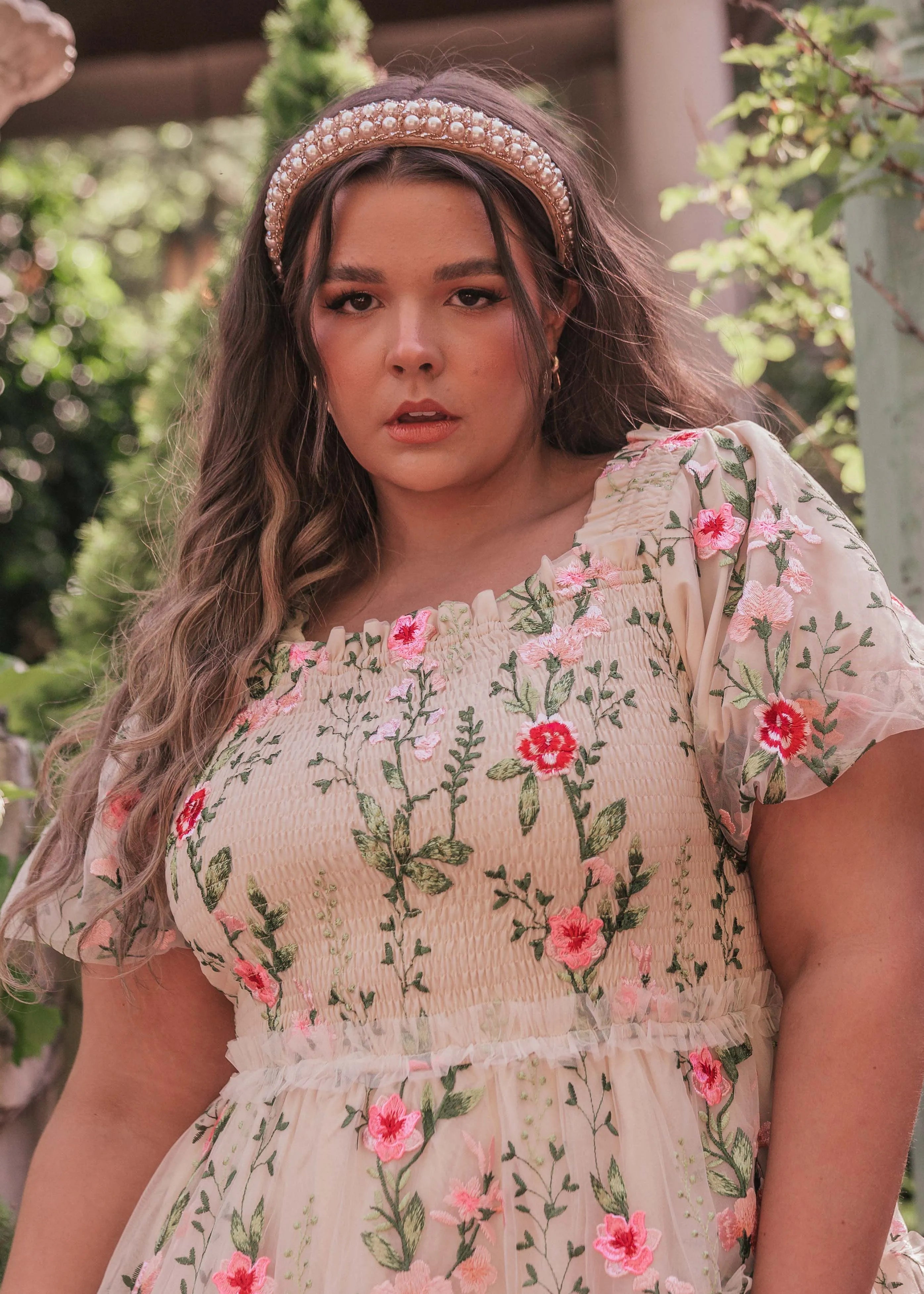 Rose Midi Dress – Cream Floral