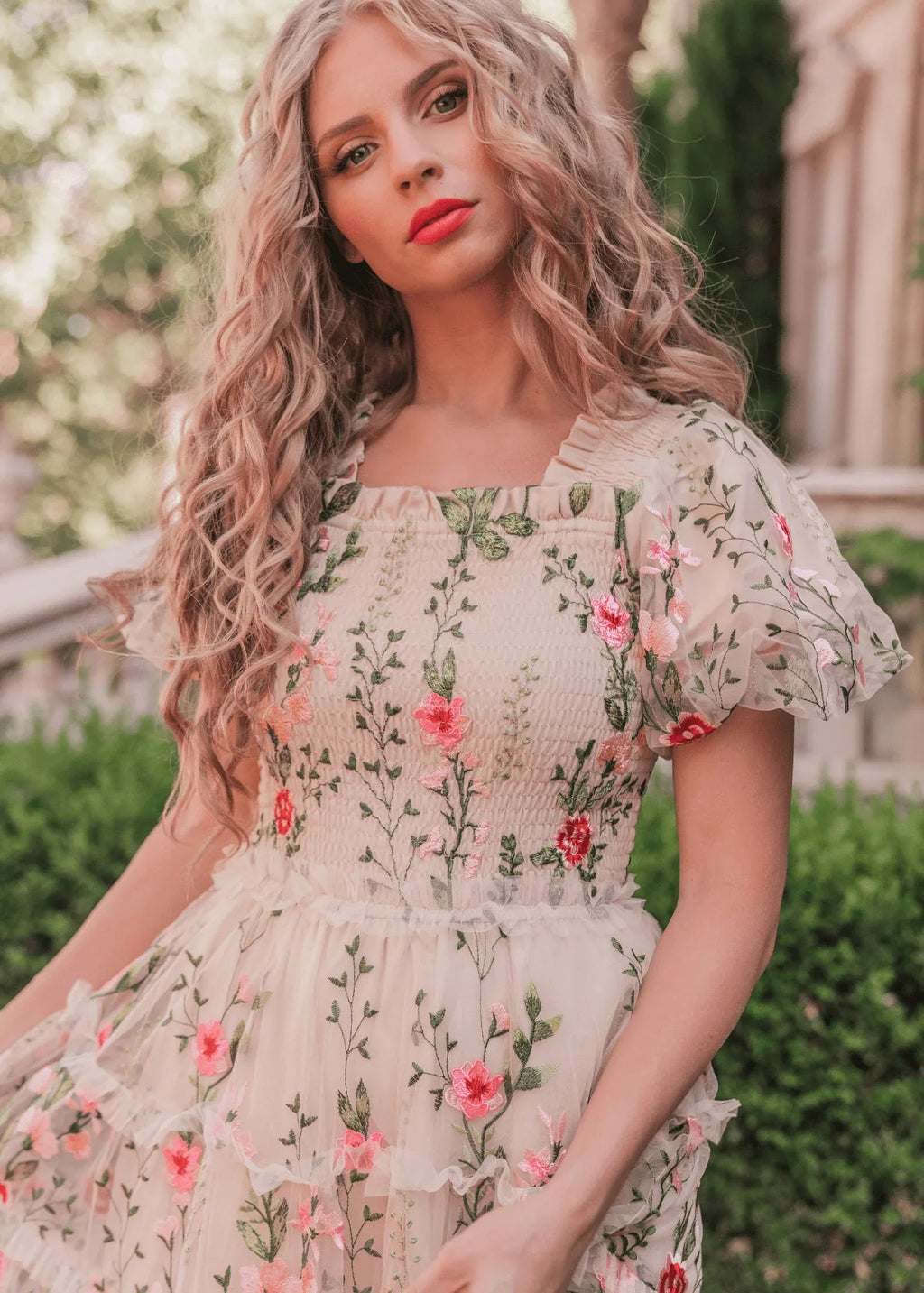 Rose Midi Dress – Cream Floral