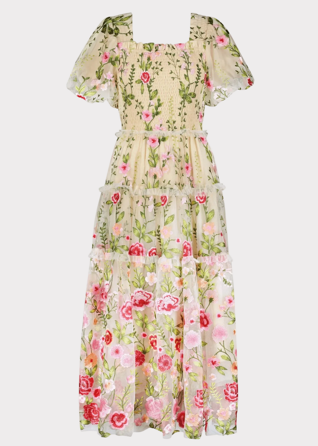 Rose Midi Dress – Cream Floral