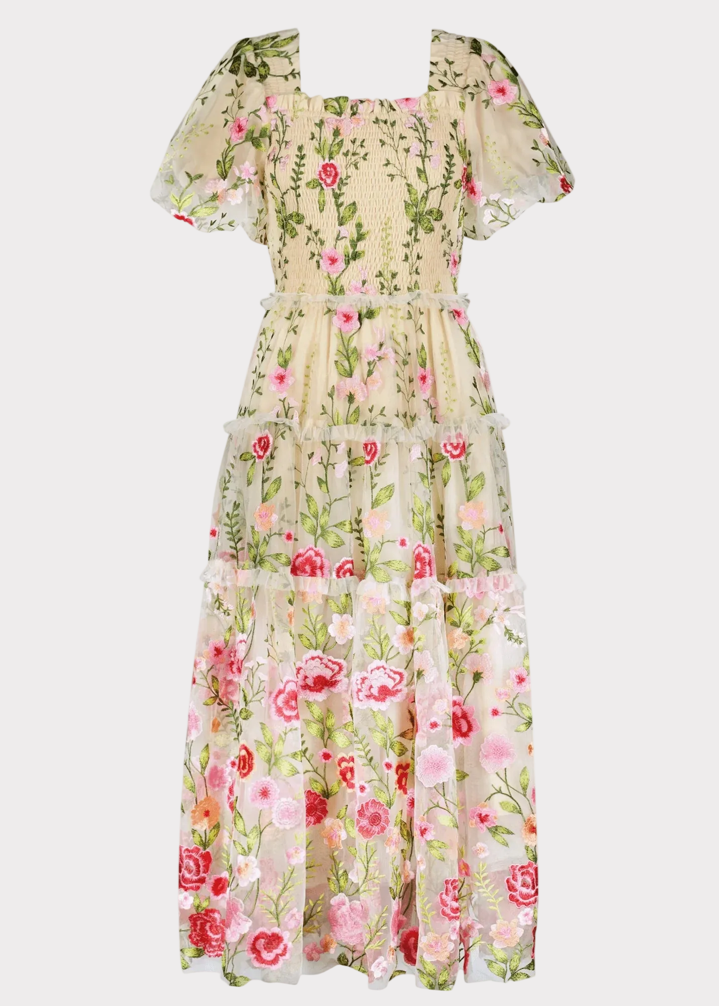 Rose Midi Dress – Cream Floral