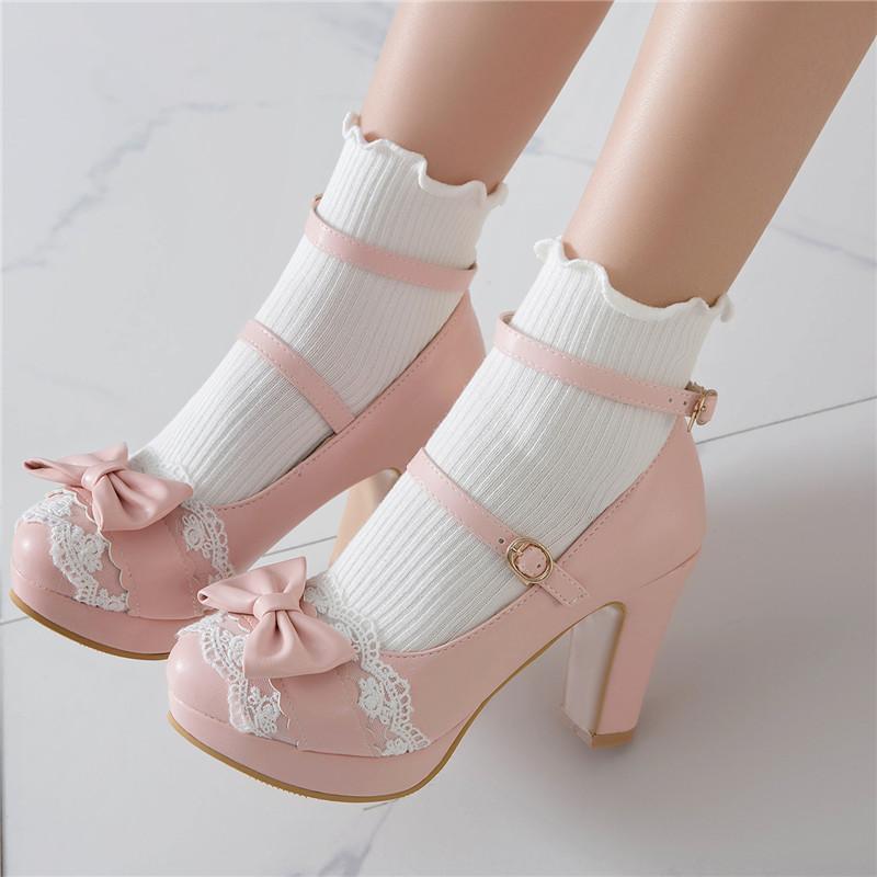 Bow & Lace Strap High Heel Shoes