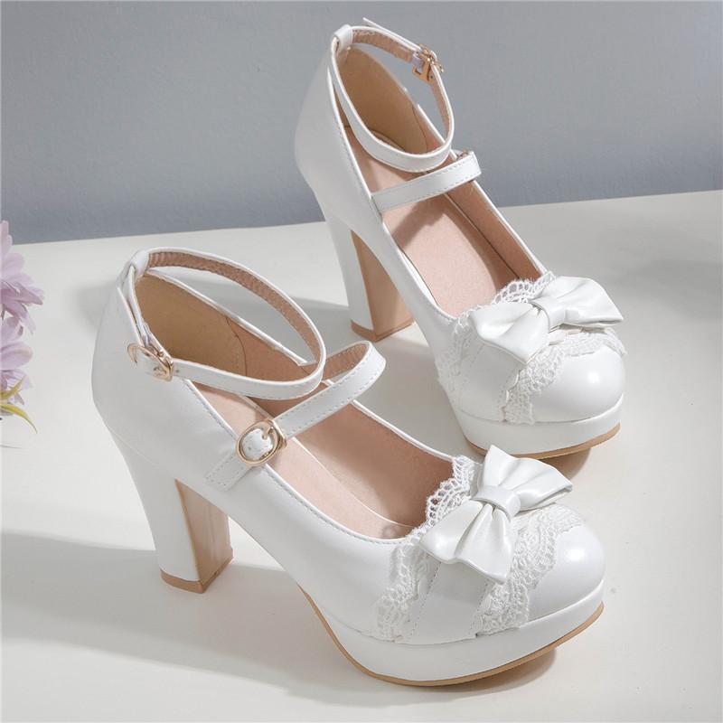 Bow & Lace Strap High Heel Shoes