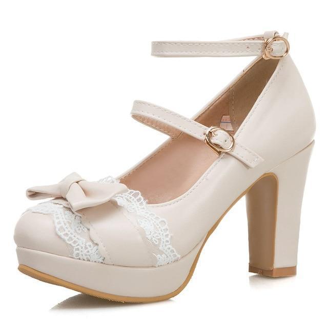 Bow & Lace Strap High Heel Shoes