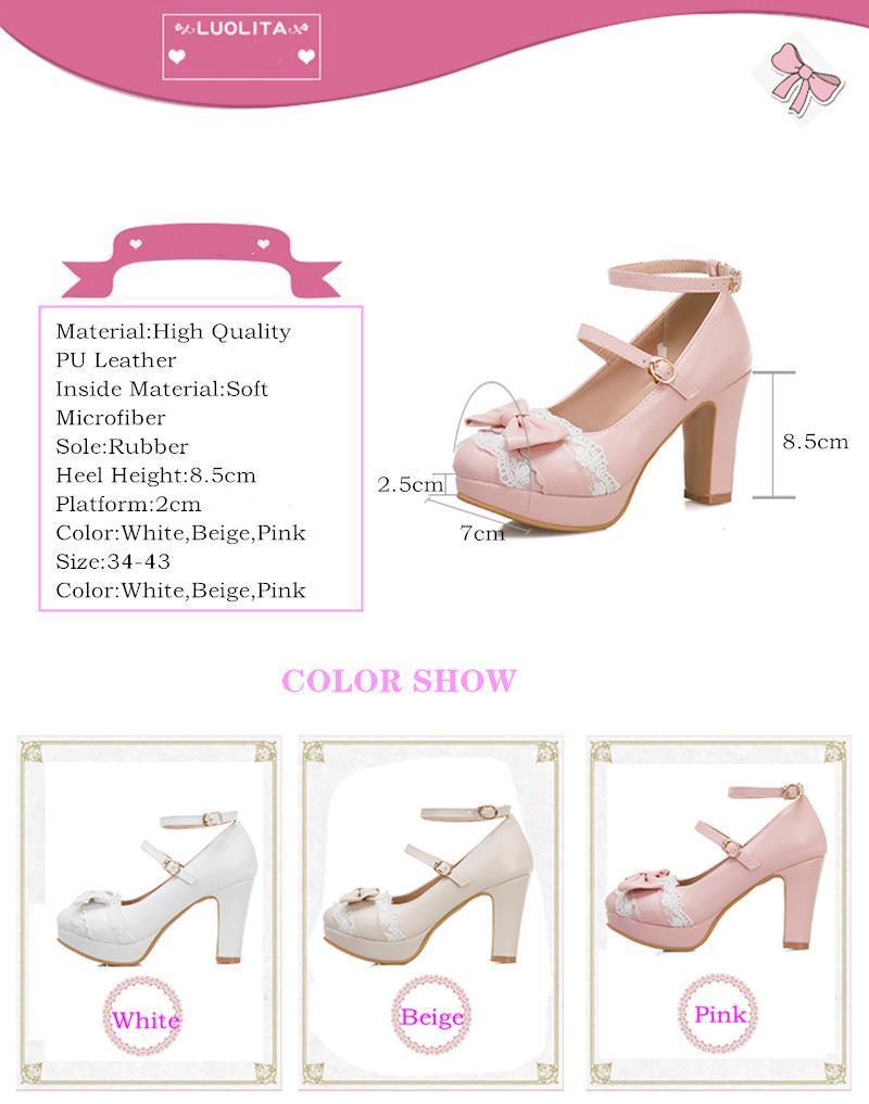 Bow & Lace Strap High Heel Shoes