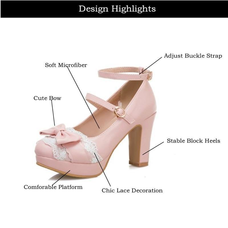 Bow & Lace Strap High Heel Shoes