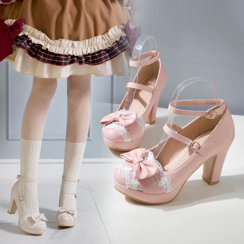 Bow & Lace Strap High Heel Shoes